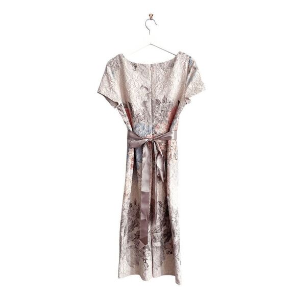 Adrianna Papell Womens Floral Matelasse Sheath Dress Beige 8 - Picture 4 of 10